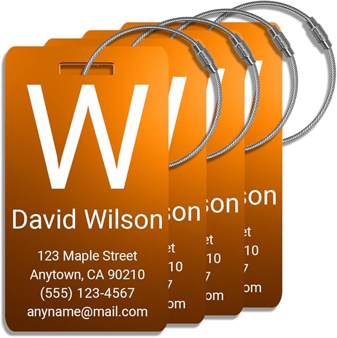 Personalized Luggage Tags for Suitcases 4 Pack – Custom Metal Name Tag for Travel, Golf Bag, and Baggage – Durable Aluminum Luggage Name Tags (Copper Sunset, Vertical)