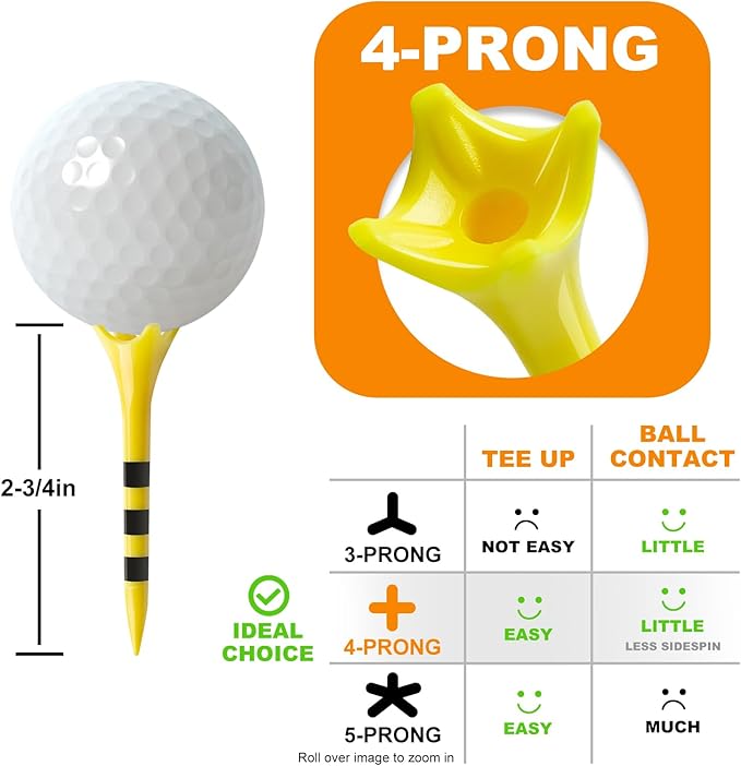 Professional Plastic Golf Tees 100 Pack (3-1/4" or 2-3/4"), Enhanced Durability & Stability, Engineered to Minimize Friction and Side Spin