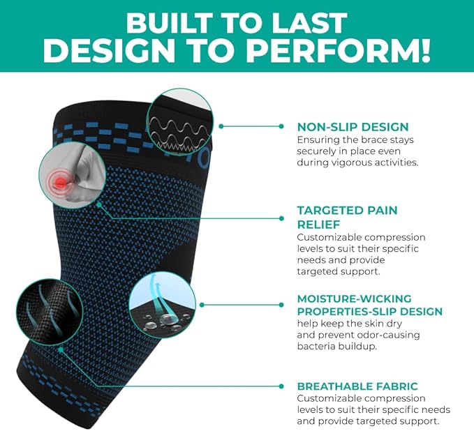 MODVEL [2 Pack Elbow Brace - Compression Support Sleeve for Joint Pain Relief, Recovery, Tendonitis, Tennis & Golfer's Elbow - Workout & Weightlifting Arm Wrap - For Men & Women. (Blue)
