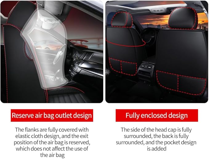 Leather Car Seat Covers for Volkswagen Golf 2001-2021,Car Seat Covers Full Set,Seat Covers with Safety,Waterproof Seat Cover Compatible Airbag(5pcs Black&Red Standard)