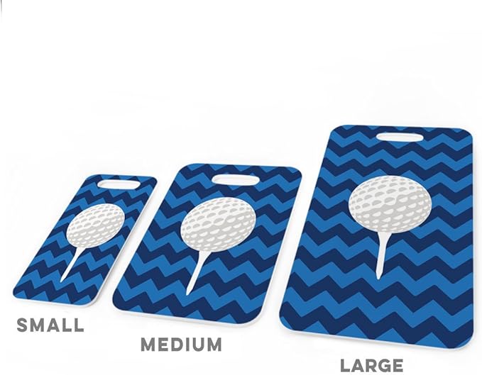 ChalkTalkSPORTS Golf Luggage & Bag Tag | Golf Ball and Tee | Custom Info on Back | Medium | Blue