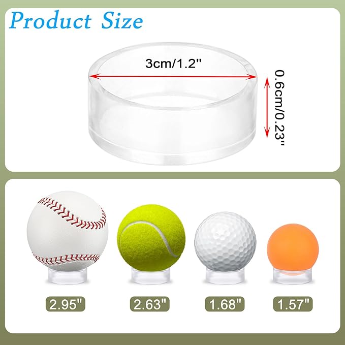 Hipiwe 15Pcs Sphere Holder Clear Crystal Glass Ball Stand Round Baseball Display Stand Plastic Ball Stand Holder Rings for Decorative Egg Golf Ball Tennis Softball Marbles (1.2”D, Medium)