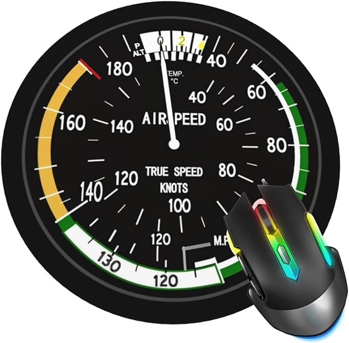 Mouse Pad Airplane Aircraft Speedometer Pilot Flight Mouse Pads for Desk, Stitched Edge Mousepad with Non-Slip Rubber Base, Gaming Mouse Mat for Computer Laptop Home Office
