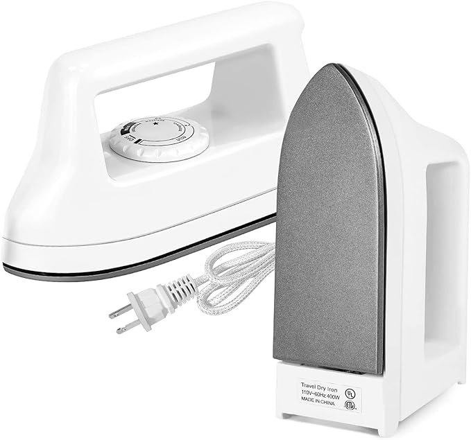 Mini Iron for Crafts and Travel - Electric Heat Press Machine for Quilting and Sewing (White) - 6.49 x 3.74 x 2.6 Inches