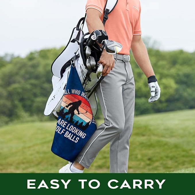 Not All Who Wander are Lost Polyester Printed Golf Towel for GolfBag, Funny Golf Gifts & Accessories for Men Women Golfs Fan Dad Grandpa, GolfLover Retirement Birthday Gifts (Navy Blue)