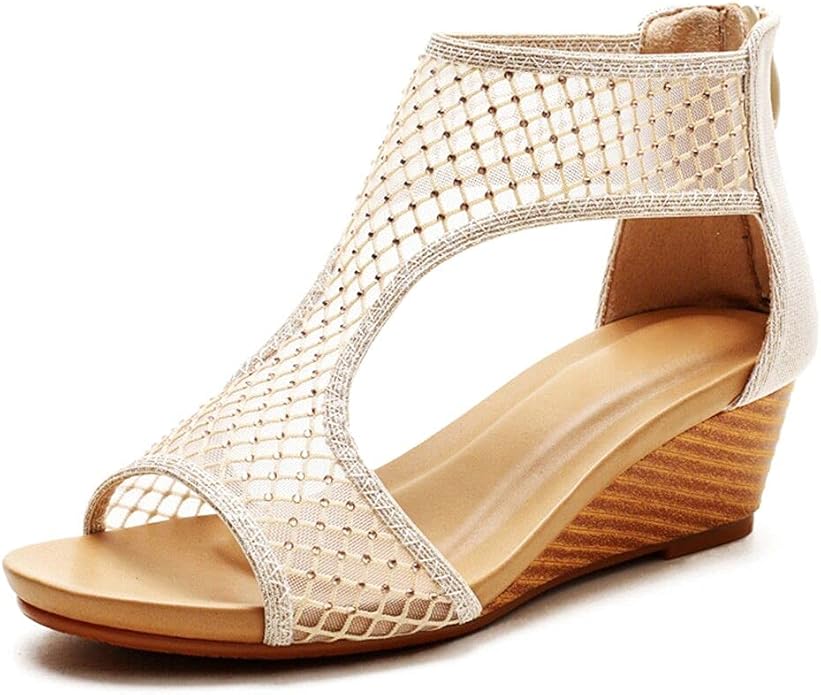 WOJWSKI Women's Slide Wedge Sandal Open Toe High Heel Zipper Back Platform