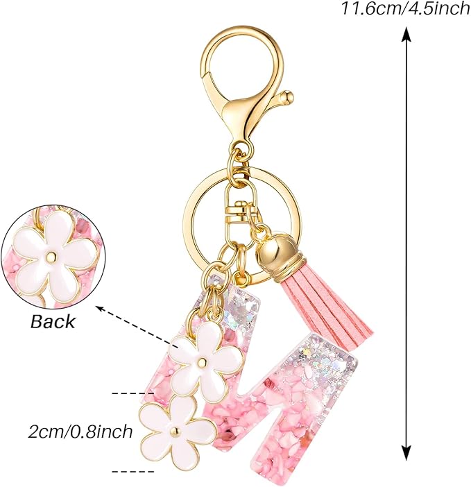 SELOVO Girls Pink Flower Chain Cute Keychain Initial Keychain Key Chain for Women