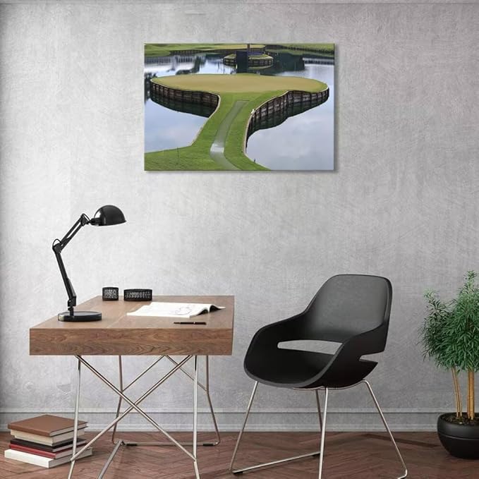 TPC Sawgrass Golf Course Wall Art for Living Room Bedroom Bathroom Home Decorations Golf Posters Canvas Prints Golf Pictures Framed Artwork Ready to Hang(12''H x 16''W)