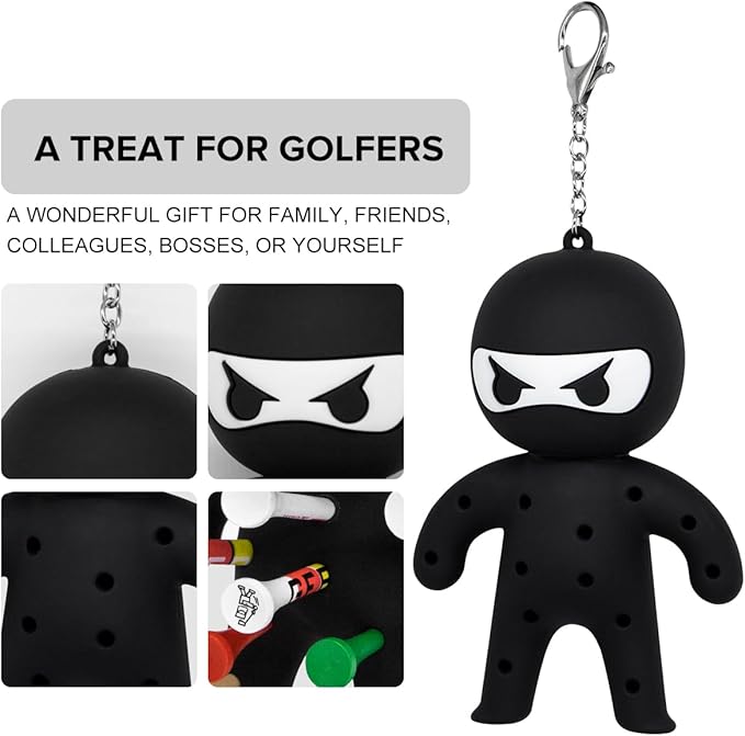 Golf Tee Holder, Ninja Portable Funny Golf Tees Holder Keychain Golf Gift Golf Accessories for Men & Women