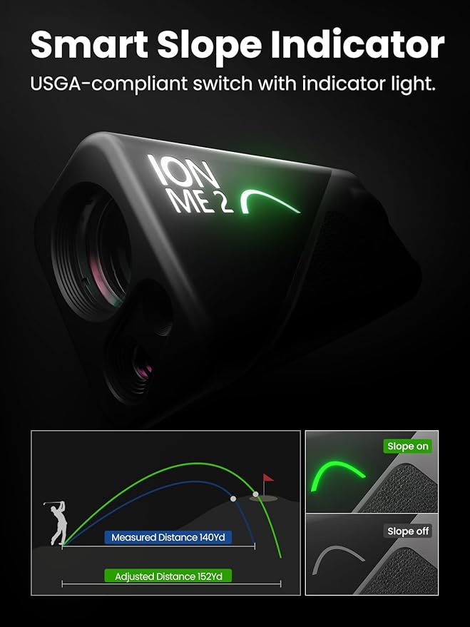 MILESEEY IONME2 Golf Rangefinder with Slope -1100 Yards Laser Range Finder Golf with Red & Green Display, 0.1s Flag Pole Locking Vibration with Ball to Pin Mode, 6X Magnification Magnetic Rechargeable