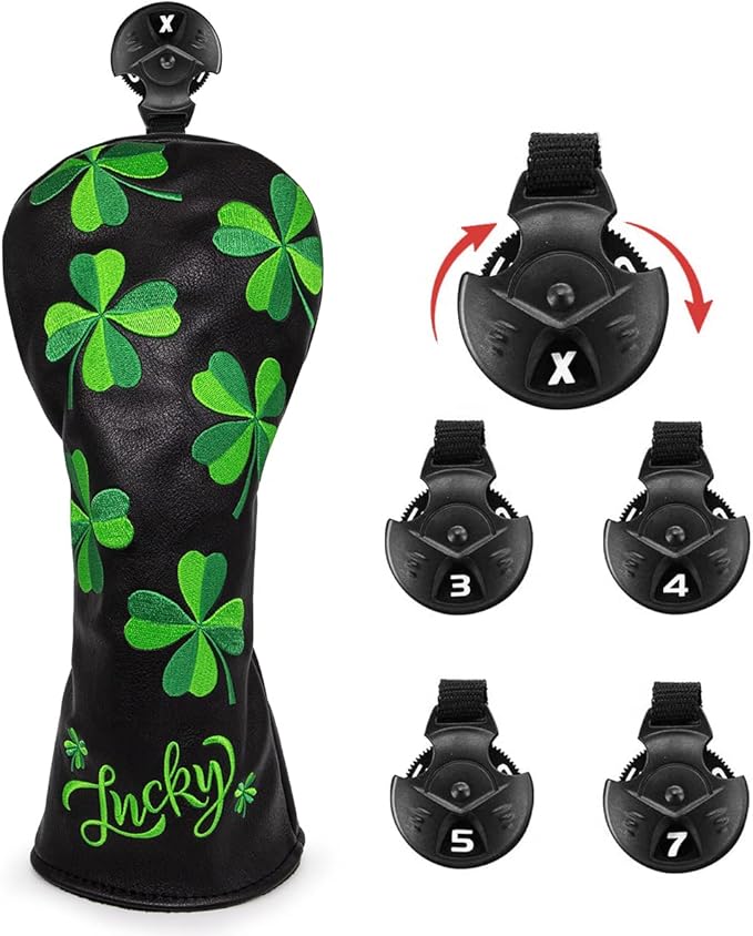 Live Lucky Golf Club Headcover Shamrock Golf Head Cover Elegant Embroidery Premium Leather Driver Covers Fairway Wood Covers Hybrid Headcovers Mallet Blade Putter Covers