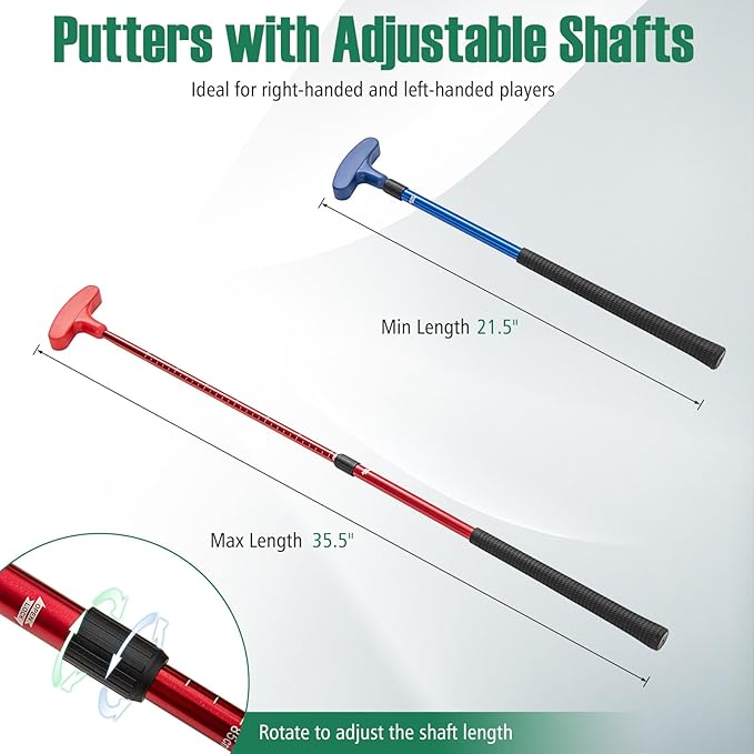 ULTIMATE Golf Game Set, Indoor Outdoor 11FT Putting Green Mat w/ 2 Adjustable Putters, 6 Balls & 12 Hole Covers, Golf Pratice Training Mat for Party, Backyard, Home and Office
