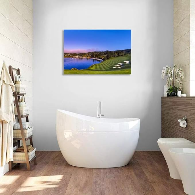 Pebble Beach Golf Course Wall Art Picture for Office USA Monterey California Golf Club Wall Decor for Living Room Bedroom Bathroom Home Decorations Canvas Prints Framed Ready to Hang(12''H x 16''W)