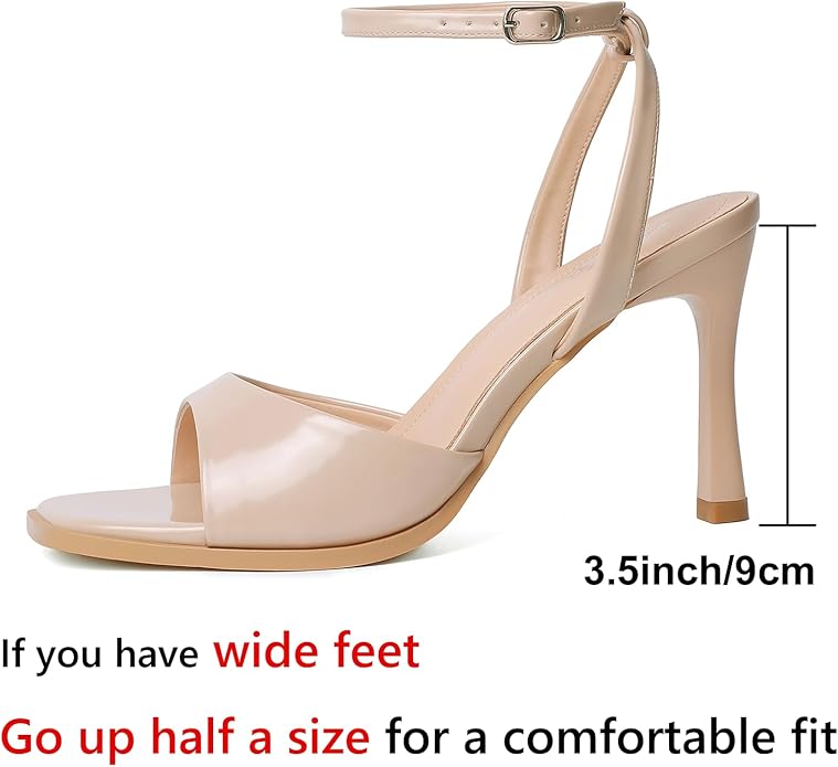 Mostrin Strappy Heels for Women Square Open Toe Lace Up Heeled Sandals Ankle Strap Sexy Stiletto High Heels for Party, Prom, Dating, Wedding