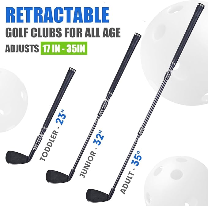 Plastic Golf Club Collapsible - Right Hand for Game & Travel, Golf Chiper Club for Junior, Adults Indoor Outdoor Training Bucket Pong Chipping Games for Family, Hit Plastic Foam Balls -2PCS