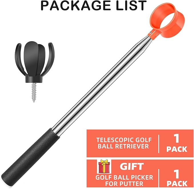 Golf Ball Retriever for Water Telescopic, 9Ft/12Ft Stainless Steel Ball Retriever Tool Golf Ball Grabber
