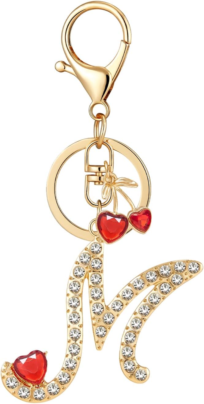 Gold Plated Alphabet Initial Letter Keyring Keychain for Women Girls Crystal Key Chains for Wallet Backpack Bag Charm