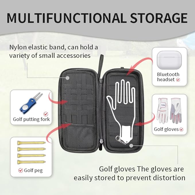 Scott Edward Golf Glove Case Holder with Golf Glove Shaper Protective Golf Accessories Case Bag Hard Case Organizer with Storage Slots for Balls, Tees, Markers, Golf Gifts for Men & Women
