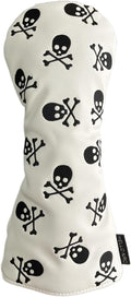 Golf Club Headcover 3 Wood Headcover Hybrid UT Covers White Skull Embroidery, Premium Leather Driver Head Covers Hybrid Headcover Fairway Wood Cover for Golf Clubs