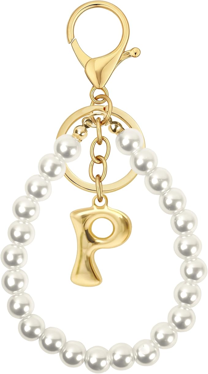 Gold Bubble Heart, Cherry, Bow & More Designs Letter Initial Keychain Bag Charms – Cute Purse Charms for Handbags