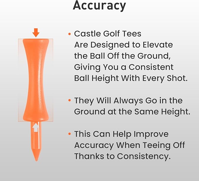 FINGER TEN Golf Castle Tees Plastic 2 1/4 Inch with Stopper for Consistent Height Value 50 Pack, Short Durable Tee for Par 3 Holes in Orange Purple Pink for Men Women