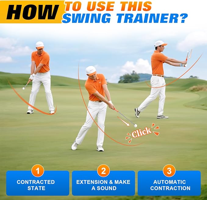 Retractable Golf Swing Training Aid, Right-Handed Tempo Stick Golf, Golf Click Stick & Retractable Golf Swing Trainer Enhance Swing Rhythm, Grip Strength & Speed for Beginner Golfers