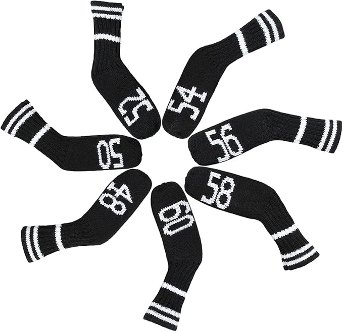 Scott Edward 1/7/10 Pcs Knitted Golf Club Head Covers for Irons Wedge Cuteness and Basically Socks Shape Washable Golf Club Head Protector on Classic Stripes Style，Double Sided Customization