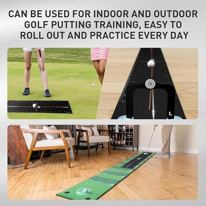 FINGER TEN Golf Putting Mat with Arc and Path for Right Left Handed, Golf Green Alignment Training Aid with Aim Target Easily Rolls Up Durable Lightweight Trainer for Indoor Outdoor