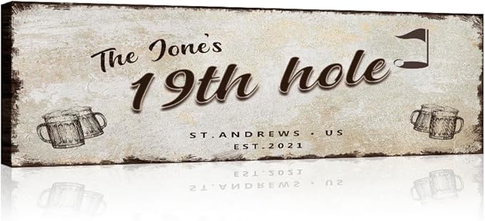 TAILORED CANVASES Golf Art Decor - Personalized Vintage Golf Wall Art Sign for Man Cave, Bedroom, Basement, Home Bar and Custom Gift for Husband, Dad, Wedding & Anniversary - 19th Hole Sign, 48"x16"