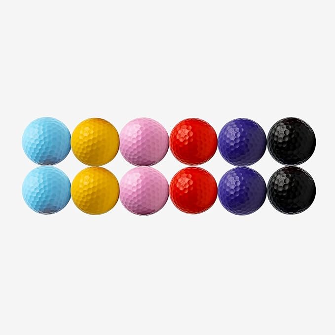 Thorza Colored Golf Balls - Multicolored Set of 6, 12, 24 for Kids Mini Golf, Putting Practice and Children Training