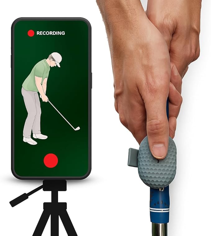 SnapSwing Golf Swing Training Analyzer – Remote Bluetooth Shutter for Smartphones – Record & Photograph Your Swing from Club Grip – Lightweight, Rechargeable, Fits Any Golf Club – Golf Training Aid
