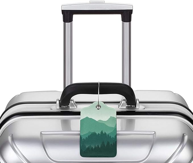 Green Mountain Luggage Tags Set of 2 Leather Stainless Steel Loop Label Tag for Travel Bag Suitcase
