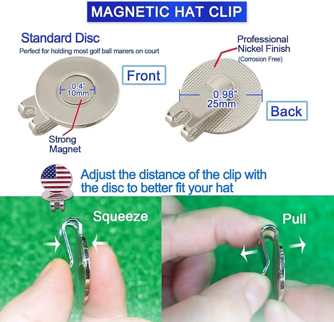 8 Pack Golf Ball Markers with Magnetic Hat Clips Value Sets - Removable Attaches Easily to Golf Cap Premium Gifts，Golf Ball Markers with Hat Clips Sets for Men Women Golfer