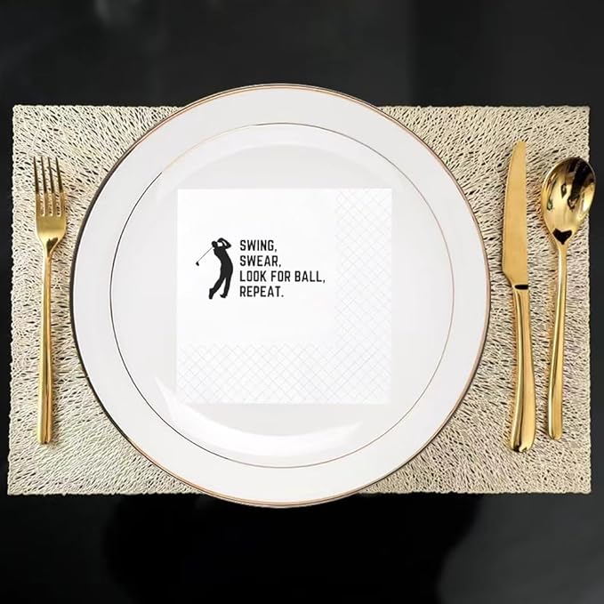 SharkBliss Funny Sarcastic Golf Quotes Cocktail Napkins, 100 Pack Swing Swear Look for Ball Repeat Disposable Paper Cocktail Napkins For Retirement Birthday Bachelor Party 2-Ply, 5x5" (Swing Swear)