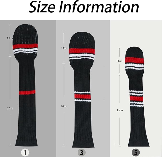 LeFeng 3Pcs Golf Club Covers, Knitted Golf Club Covers for 460cc Driver Fairway Woods and Hybrid