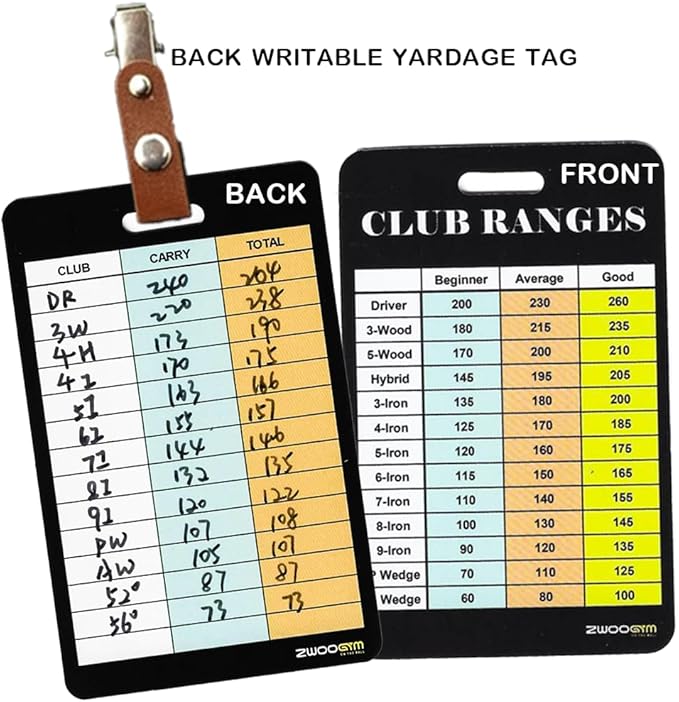 Golf Club Distance Range Cards with Holder, Back Writable Yardage Matrix Chart for Beginner to Advanced Players