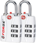 Forge Luggage Locks TSA Approved Locks, Small TSA Locks with Zinc Alloy Body, Open Alert, Easy Read Dials, for Travel Suitcase, Bag, Backpack, Cases, Lockers. White 2 Locks.