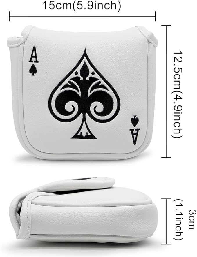Golf Putter Cover Headcover Magnetic, Poker Ace Style Golf Club Head Cover, 4 Models Available Headcovers for Blade Half-Mallet Square Putters