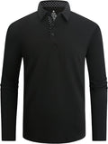 Alex Vando Mens Golf Shirt Moisture Wicking Quick-Dry Solid Long Sleeve Polo Shirts for Men