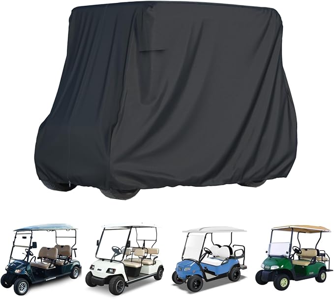 2/4 Passenger Golf Cart Cover for Yamaha EZGO Club Car, 420T Waterproof Polyester with Silver Coating,Waterproof,Dustproof,Windproof,Sunproof，All-Weather Protection (95-48-73-Black)