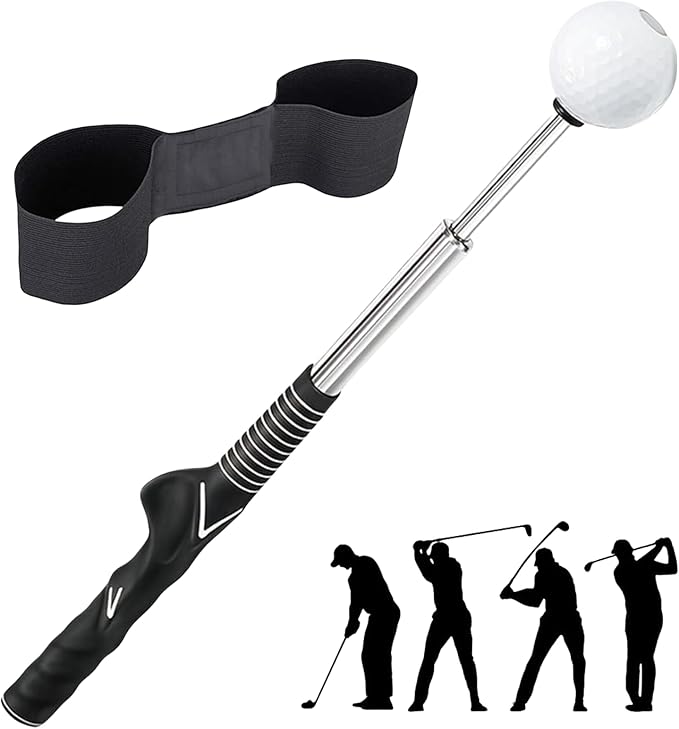 Golf Training Aids, Golf Grip Training Aid Swing Trainer with 1 Arm Posture Correction Band and 1 Telescopic Golf Simulator, Golf Practice Accessories Perfect for Beginners and Pros