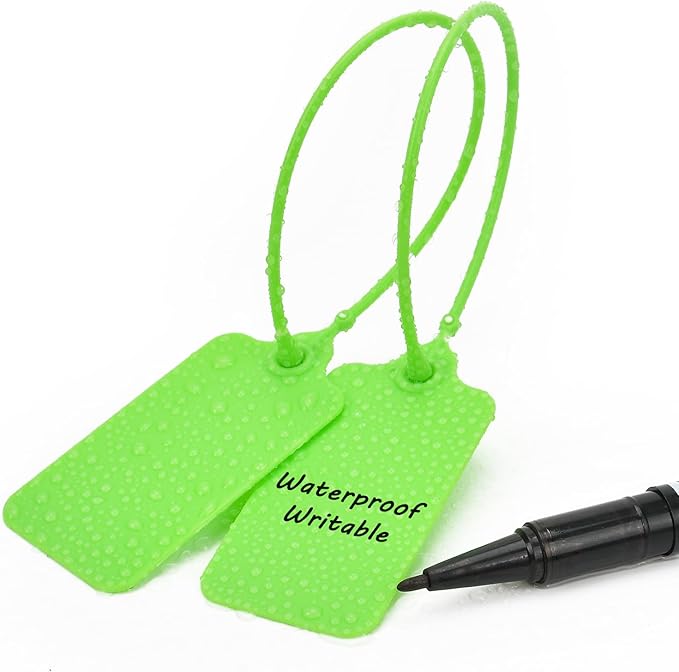 100pcs Luggage Tags Plastic Seals Shipping Label Logistics Sign Tie Bag Tag, Sealing Storage Multi Purpose Name ID Tag with Marker for Suitcases, Backpack, Schoolbag, Car Key (Green)