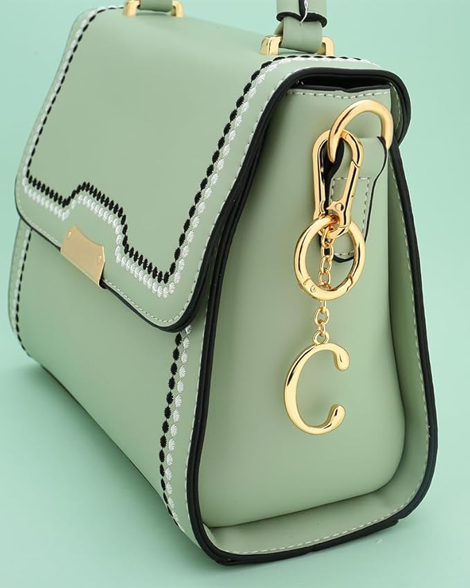 Gold Initial Keychain For Women Cute Bubble Letter Keychains Initial Bag Charm Personalized Keychain Accessories Gift