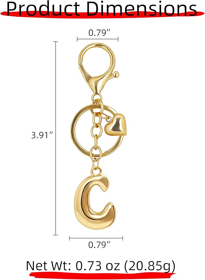 Gold Bubble Heart, Cherry, Bow & More Designs Letter Initial Keychain Bag Charms – Cute Purse Charms for Handbags