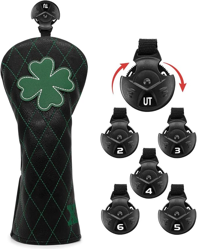 Golf Club Headcover Live Lucky 3 Wood Headcover Magnetic Closure Elegant Embroidery Premium Leather Driver Covers Fairway Wood Covers Hybrid Headcover Shamrock Golf Head Covers