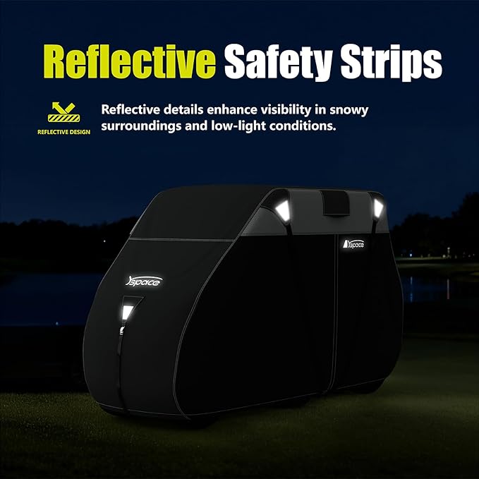YSPACE Heavy Duty 600D Golf Cart Cover for 2+2 Passengers, Fits EZGO, Club Car, Yamaha, Waterproof, Reflective Strips, Triple Windproof Buckles