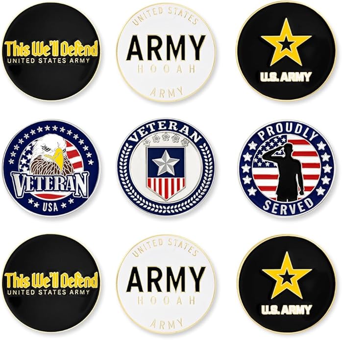 PinMart’s Officially Licensed United States Veteran Bundle Pack of 9 Golf Ball Markers - Golf Accessories for Men and Women - Magnetic Veteran Ball Markers Set of 9