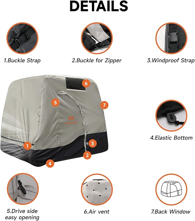 Roastove Golf Cart Cover, 420D PU Whaterproof, Universal Fits for Most Brand 2+2 Passenger Car, All Weather Outdoor Protection Weatherproof