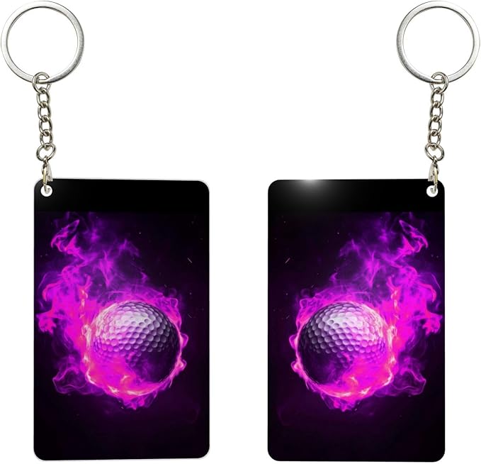 Astronaut Playing Golf Keychains Rectangular Acrylic Keychain Daily Key Ring Car Key Fob Holder 2X3 Inch
