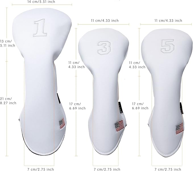 Golf Driver Head Covers 3-Pack for Men & Women - Premium PU Leather with Elephant Embroidery, Double Elastic Band (Driver/Fairway/Hybrid), Waterproof & Durable - White Grey or Black Grey